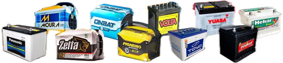 Baterías automotrices de distintas marcas en exhibición